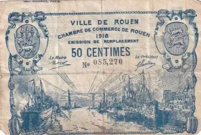 France 50 Centimes - Chambre de Commerce - Rouen - Emission de remplacement - 1918