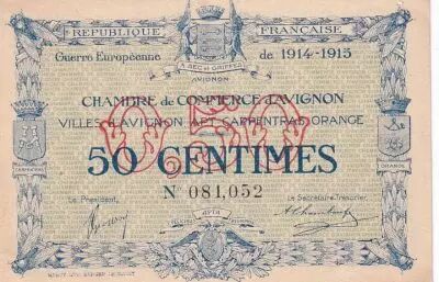France 50 Centimes - Chambre de Commerce d\'Avignon - 1914 - 1915