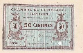 France 50 Centimes - Chambre de Commerce de Bayonne - 1915 - Annul�