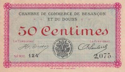 France 50 Centimes - Chambre de Commerce de Besan�on - 1915 - S�rie 124