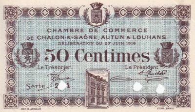 France 50 Centimes - Chambre de Commerce de Chalon-sur-Sa�ne, Autun & Louhans - 1916 - Sp�cimen