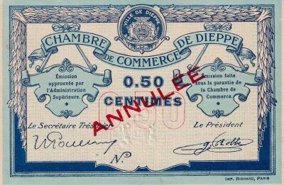 France 50 Centimes - Chambre de Commerce de Dieppe - Annul�