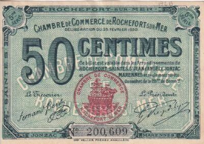 France 50 Centimes - Chambre de Commerce de Rochefort-sur-Mer - 1920 - 5�me S�rie