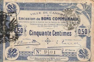 France 50 Centimes - City of Cambrai - 30-10-1914 - 2nd printing