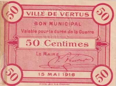 France 50 Centimes - City of Vertus - 15-05-1916