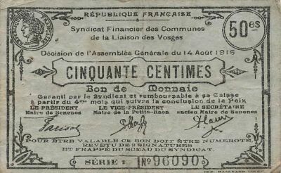 France 50 Centimes - Communes de la Liaison des Vosges - 14-08-1916 - S�rie 1