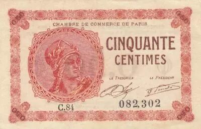 France 50 Centimes - Paris Chamber of Commerce - 1920 - Serial C.84