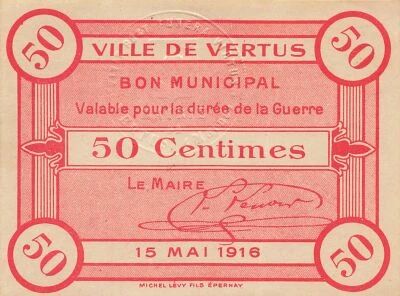 France 50 Centimes - Ville de Vertus - 15-05-1916