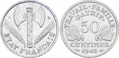 France 50 Centimes, Morlon - 1943 - B. Beaumont - Le Roger - Lightweight 0.7g