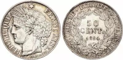 France 50 Centimes C�r�s - 1894 A Paris - Argent