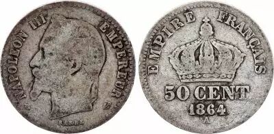 France 50 Centimes Francs Napoleon III 1864 A Paris - Silver
