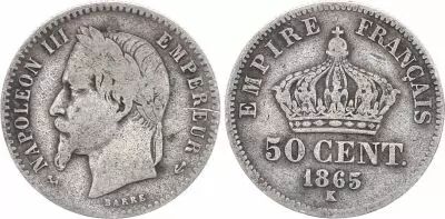 France 50 Centimes Francs Napol�on III 1865 K Bordeaux - Argent