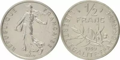 France 50 Centimes Marian Pi�fort 1980 - Silver