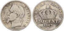 France 50 Centimes Napoleon III - 1867  BB Strasbourg - Silver