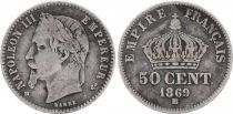 France 50 Centimes Napoleon III - Laureate head 1869BB Strasbourg