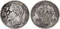 France 50 Centimes Napoleon III Head Laurel - 1865 BB Strasbourg Silver