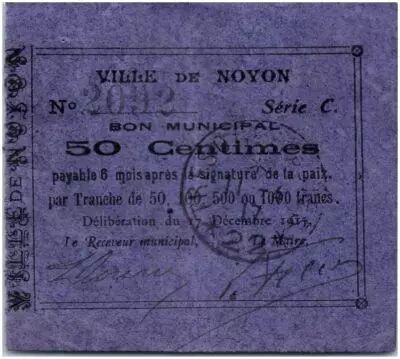 France 50 Centimes Noyon City - 1915