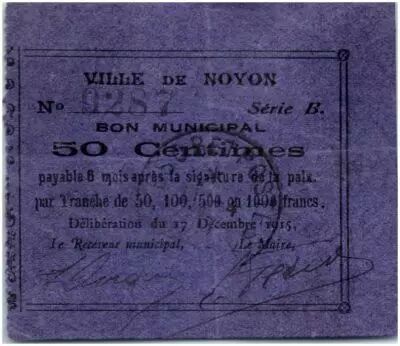 France 50 Centimes Noyon City - 1915