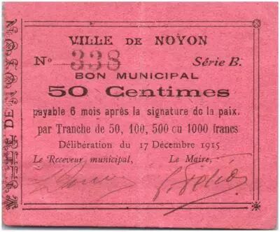 France 50 Centimes Noyon City - 1915