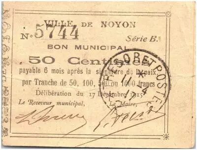 France 50 Centimes Noyon City - 1915