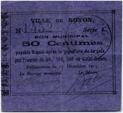 France 50 Centimes Noyon City - 1915