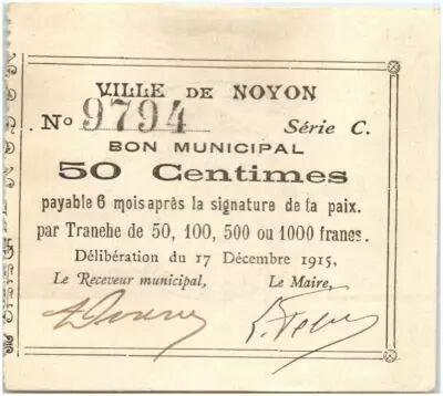 France 50 Centimes Noyon City - 1915