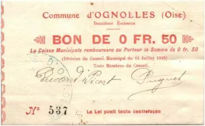 France 50 Centimes Ognolles City - 1915