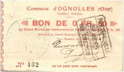 France 50 Centimes Ognolles City - 1915