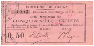 France 50 Centimes Regny City - 1915
