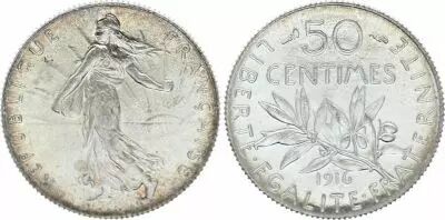 France 50 Centimes Semeuse - 1916