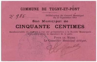 France 50 Centimes Tugny-Et-Pont City - 1914