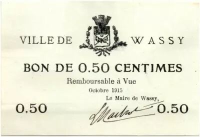 France 50 Centimes Wassy City - 1915
