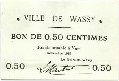France 50 Centimes Wassy City - 1915