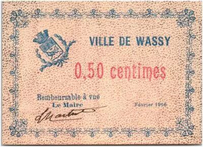 France 50 Centimes Wassy City - 1916