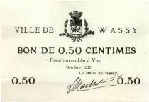 France 50 Centimes Wassy Ville - 1915
