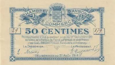France 50 Cents - Annonay Chamber of Commerce - 31-08-1914 - Serial 29