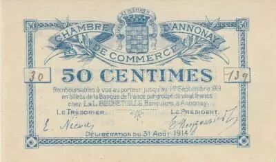 France 50 Cents - Annonay Chamber of Commerce - 31-08-1914 - Serial 30
