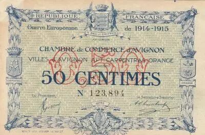France 50 Cents - Avignon Chamber of Commerce - 1914 - Number 123