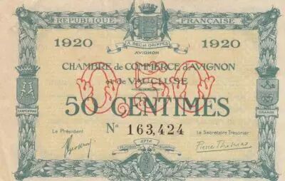 France 50 Cents - Avignon Chamber of Commerce - 1920- Second Serial