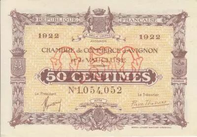 France 50 Cents - Avignon Chamber of Commerce - 1922- Third Serial