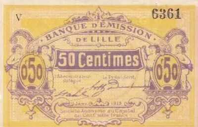 France 50 Cents - Banque d\'�mission - Lille - 01-1915 - S�rie V 6361