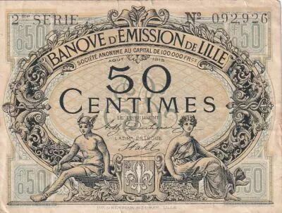France 50 Cents - Banque d\'�mission - Lille - 08-1915 - 2�me s�rie