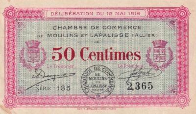 France 50 cents - Chamber of  Commerce - Moulins et Lapalisse -12-05-1916 - S�rie 135