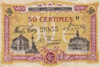France 50 Cents - Chamber of Commerce -  Limoges - 1918 - S�rie H