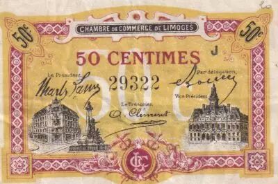 France 50 Cents - Chamber of Commerce -  Limoges - 1918 - S�rie J