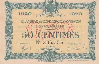 France 50 cents - Chamber of Commerce - Avignon -  1920