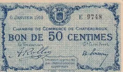 France 50 Cents - Chamber of Commerce - Ch�teauroux - 1916