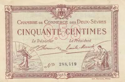 France 50 Cents - Chamber of Commerce - Deux-S�vres - 30-09-1915 - Serial 288