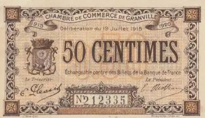 France 50 Cents - Chamber of Commerce - Granville - 19-07-1915 - Serial 212