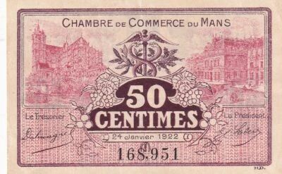 France 50 Cents - Chamber of commerce - Le Mans - 24-01-1922 - Serial 4